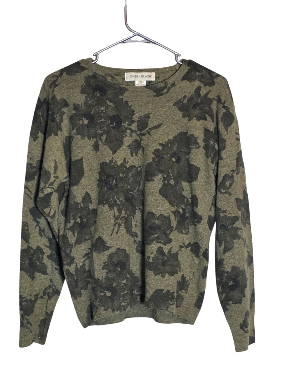 Vintage Jones New York Olive Green Floral Crewneck Sweater